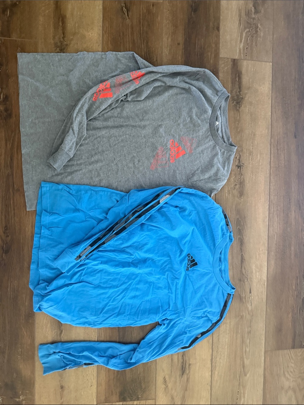 adidas Long Sleeve Tops - Gray with Red Logo & Bright Blue